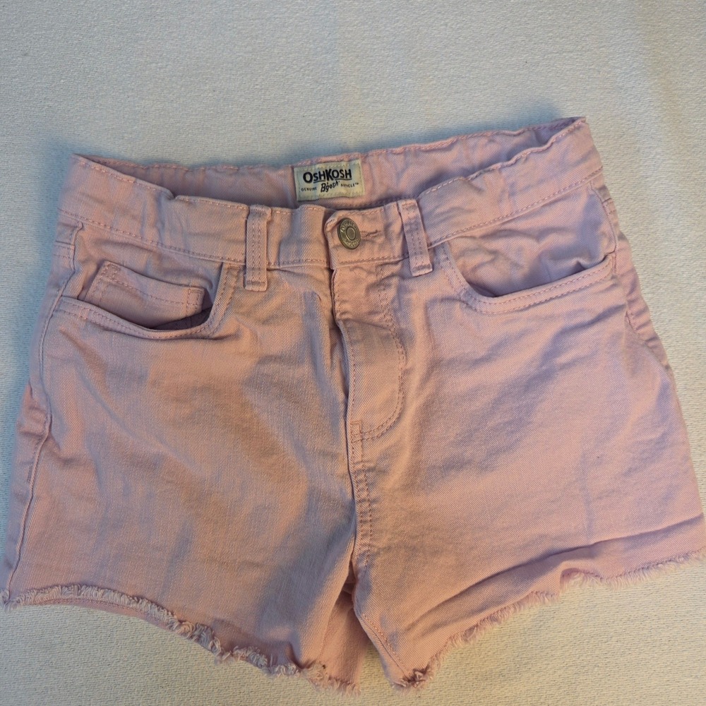 OshKosh B'gosh Girls Pink Cut-off Denim Shorts Size 8 Frayed Hem
